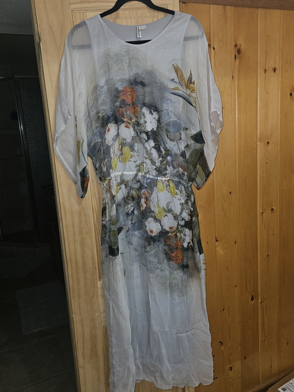 BL^NK London Karly Abstract Floral Chiffon Maxi Dress Gray S
